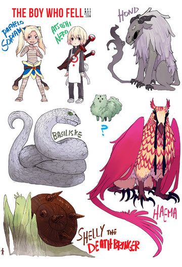 The Boy Who Fell - TBWF Creature Collection print from The Boy Who Fell - Webcomic Merchandise