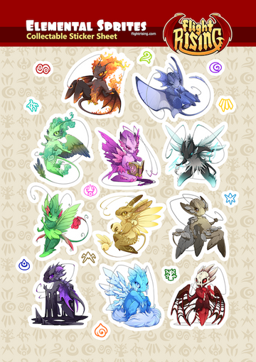 Elemental Sprites Sticker Sheet from Flight Rising - Webcomic Merchandise 