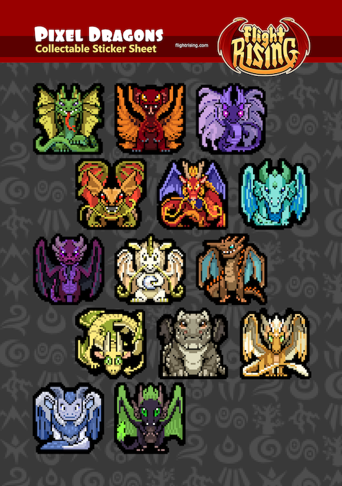 Pixel Dragons Sticker Sheet from Flight Rising - Webcomic Merchandise