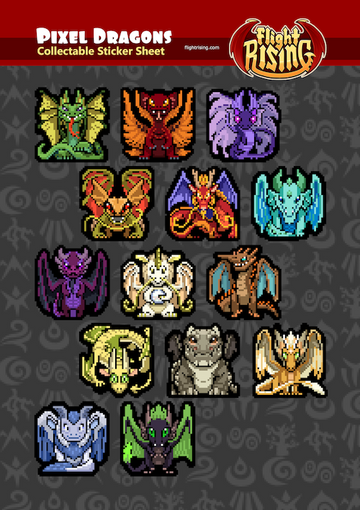 Pixel Dragons Sticker Sheet from Flight Rising - Webcomic Merchandise 