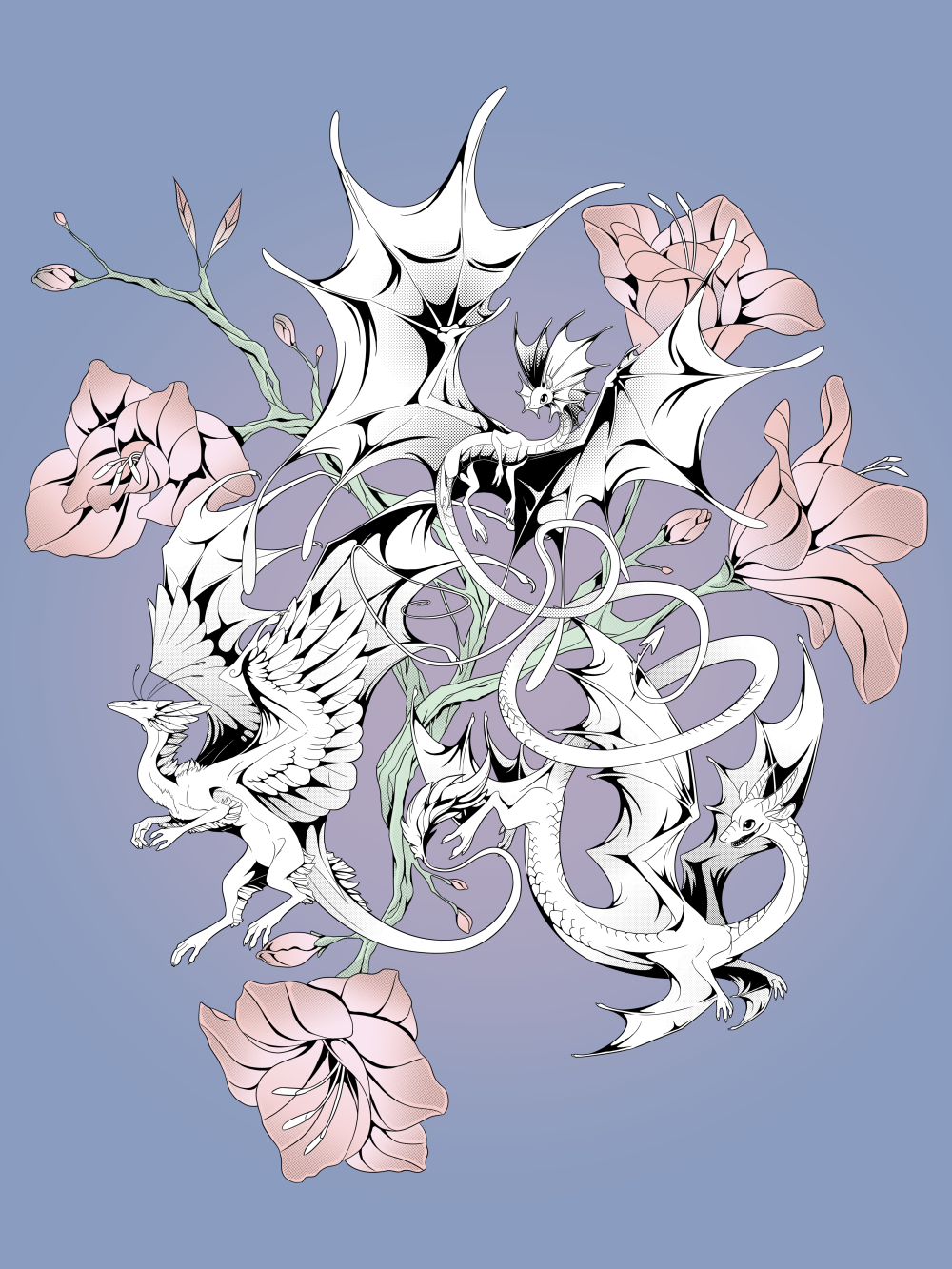Halftone Lilies Print from Flight Rising - Webcomic Merchandise 