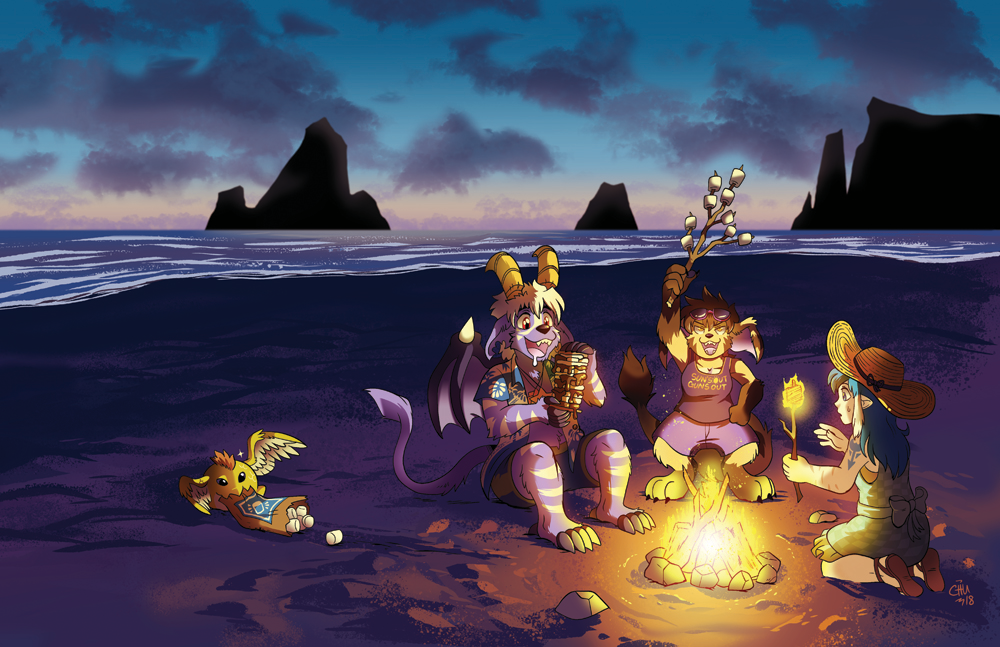 S'mores on the Beach Print from Slightly Damned - Webcomic Merchandise 
