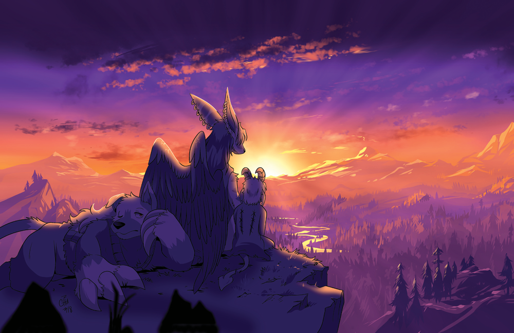 Sibling Sunset Print from Slightly Damned - Webcomic Merchandise 